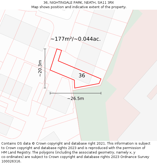 36, NIGHTINGALE PARK, NEATH, SA11 3RX: Plot and title map