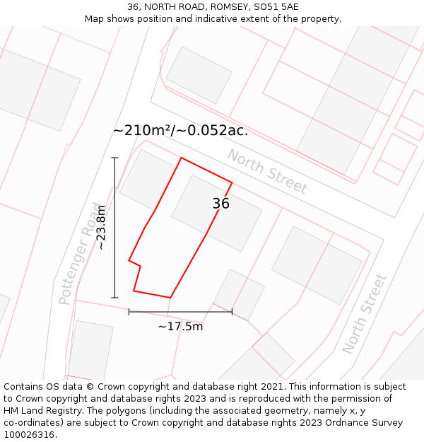 36, NORTH ROAD, ROMSEY, SO51 5AE: Plot and title map