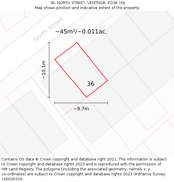 36, NORTH STREET, VENTNOR, PO38 1NJ: Plot and title map