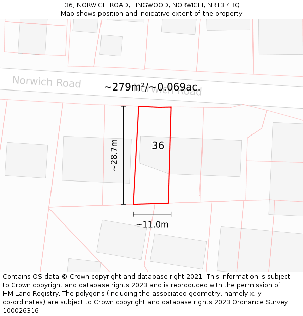 36, NORWICH ROAD, LINGWOOD, NORWICH, NR13 4BQ: Plot and title map