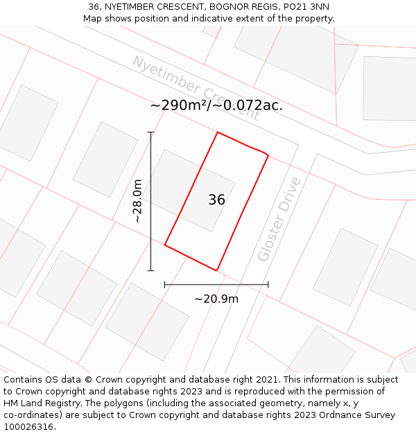 36, NYETIMBER CRESCENT, BOGNOR REGIS, PO21 3NN: Plot and title map