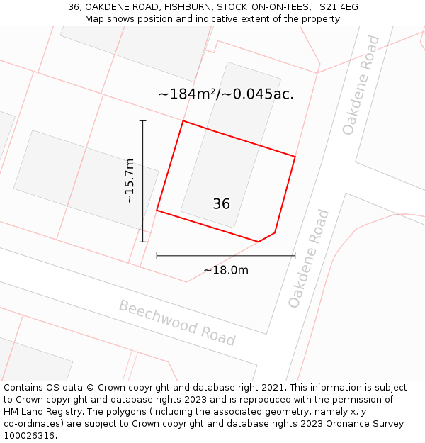 36, OAKDENE ROAD, FISHBURN, STOCKTON-ON-TEES, TS21 4EG: Plot and title map