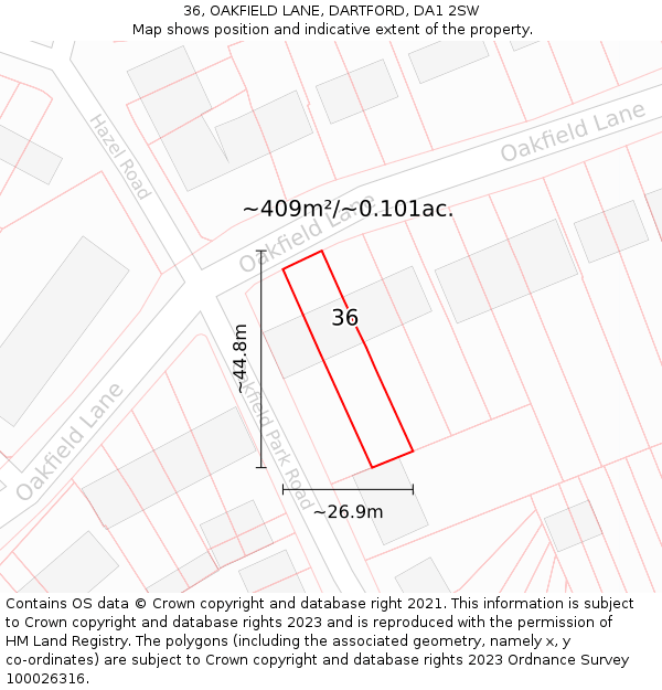 36, OAKFIELD LANE, DARTFORD, DA1 2SW: Plot and title map