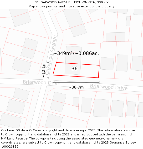 36, OAKWOOD AVENUE, LEIGH-ON-SEA, SS9 4JX: Plot and title map