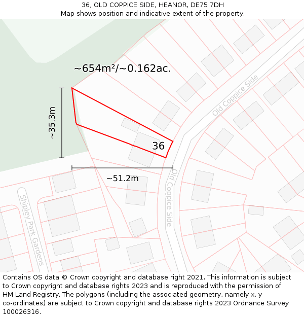 36, OLD COPPICE SIDE, HEANOR, DE75 7DH: Plot and title map