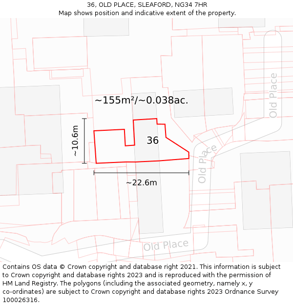 36, OLD PLACE, SLEAFORD, NG34 7HR: Plot and title map