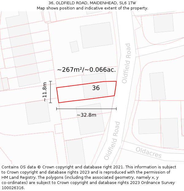 36, OLDFIELD ROAD, MAIDENHEAD, SL6 1TW: Plot and title map