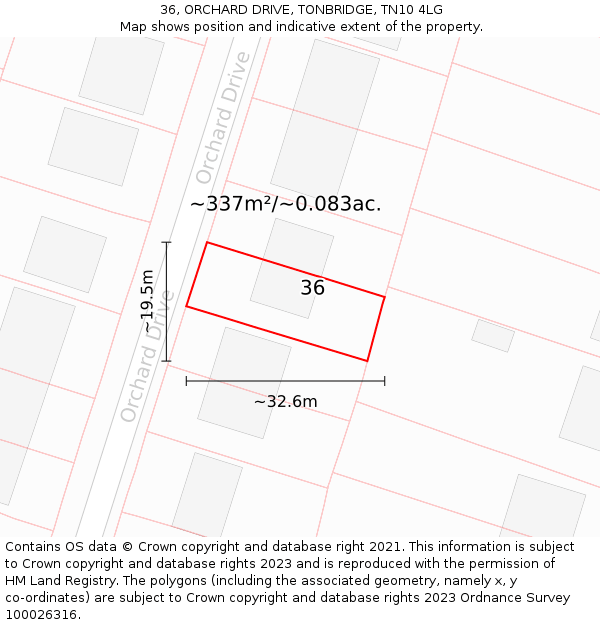 36, ORCHARD DRIVE, TONBRIDGE, TN10 4LG: Plot and title map