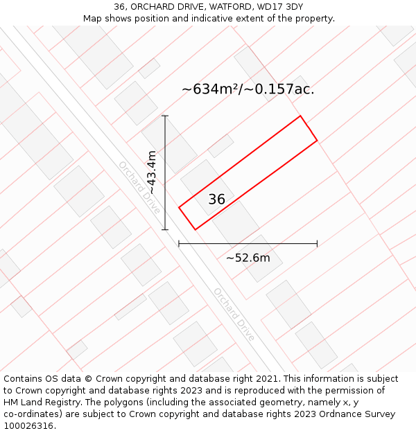 36, ORCHARD DRIVE, WATFORD, WD17 3DY: Plot and title map