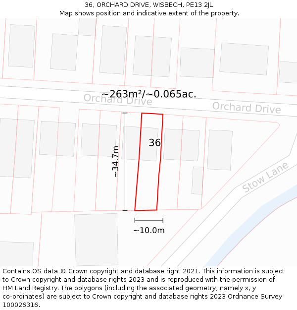 36, ORCHARD DRIVE, WISBECH, PE13 2JL: Plot and title map