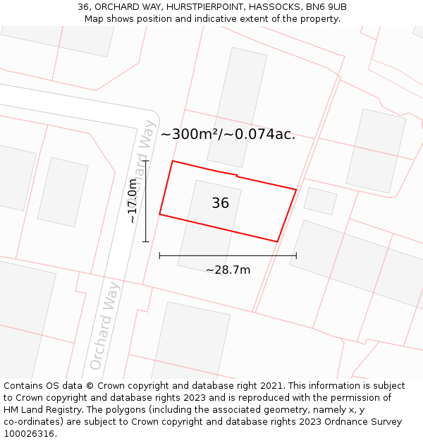 36, ORCHARD WAY, HURSTPIERPOINT, HASSOCKS, BN6 9UB: Plot and title map