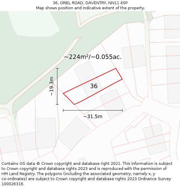 36, ORIEL ROAD, DAVENTRY, NN11 4SP: Plot and title map