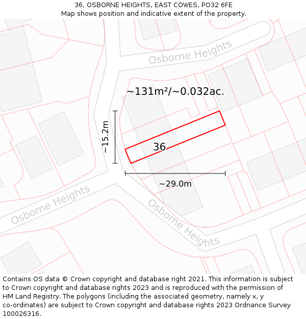 36, OSBORNE HEIGHTS, EAST COWES, PO32 6FE: Plot and title map