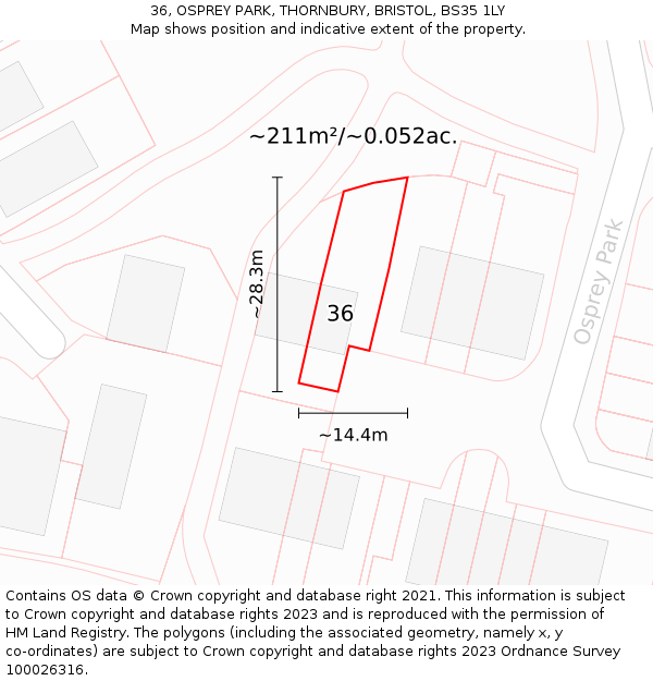 36, OSPREY PARK, THORNBURY, BRISTOL, BS35 1LY: Plot and title map