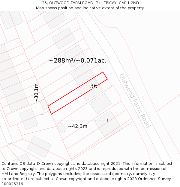 36, OUTWOOD FARM ROAD, BILLERICAY, CM11 2NB: Plot and title map