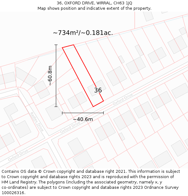 36, OXFORD DRIVE, WIRRAL, CH63 1JQ: Plot and title map