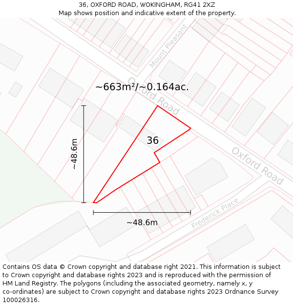 36, OXFORD ROAD, WOKINGHAM, RG41 2XZ: Plot and title map