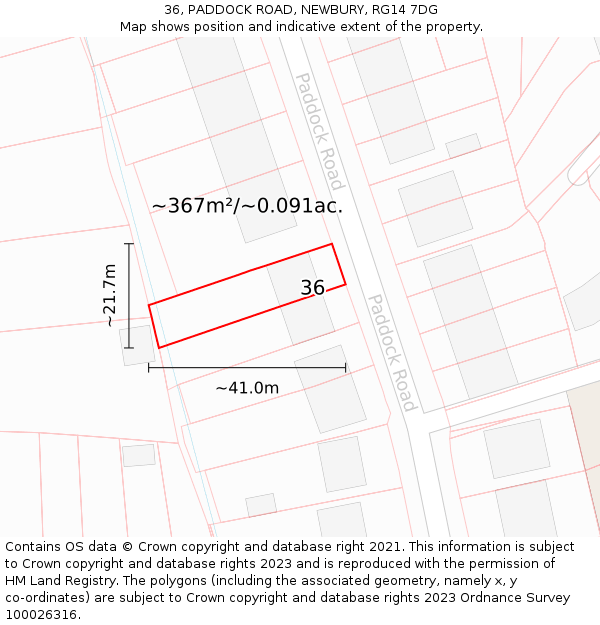 36, PADDOCK ROAD, NEWBURY, RG14 7DG: Plot and title map