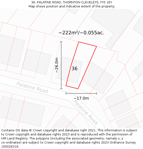 36, PALATINE ROAD, THORNTON-CLEVELEYS, FY5 1EY: Plot and title map