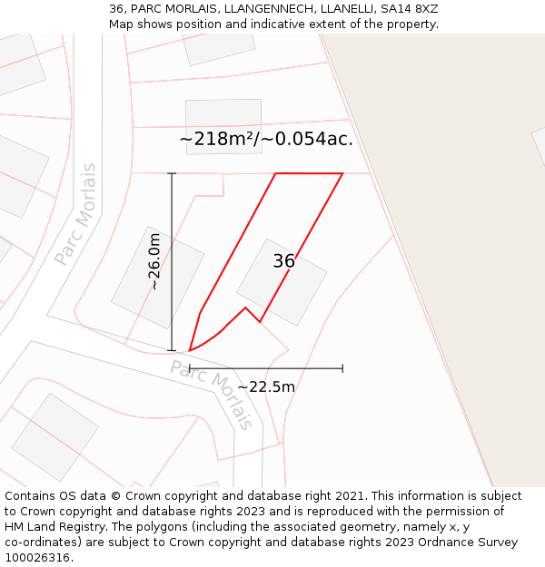 36, PARC MORLAIS, LLANGENNECH, LLANELLI, SA14 8XZ: Plot and title map