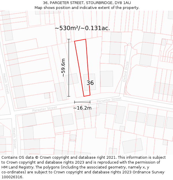 36, PARGETER STREET, STOURBRIDGE, DY8 1AU: Plot and title map