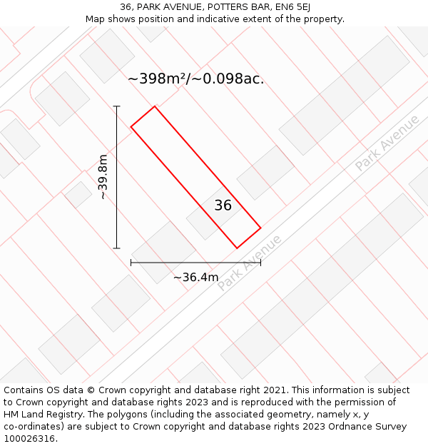 36, PARK AVENUE, POTTERS BAR, EN6 5EJ: Plot and title map