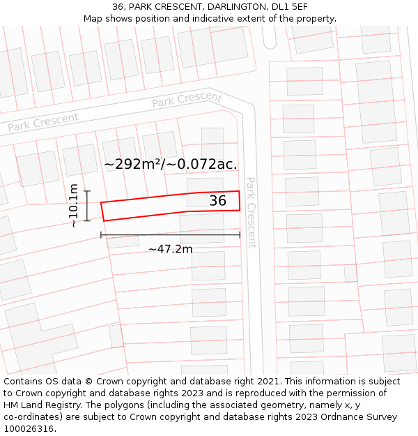 36, PARK CRESCENT, DARLINGTON, DL1 5EF: Plot and title map