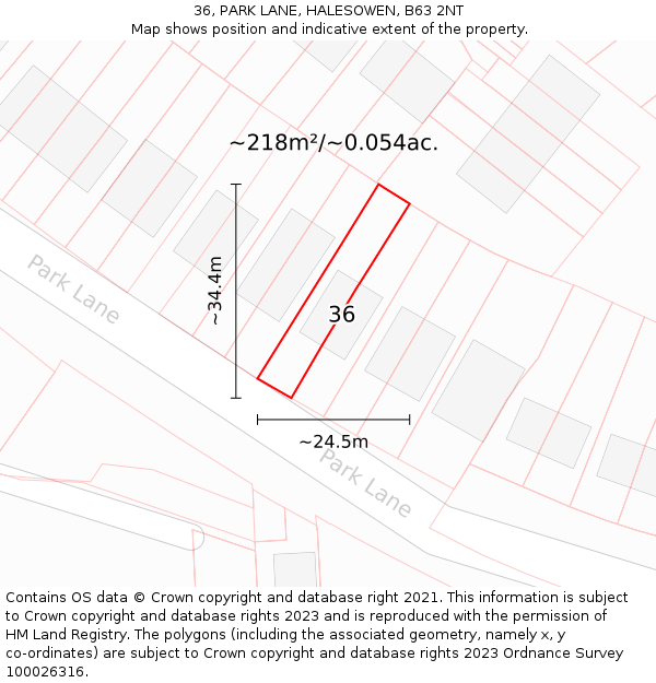 36, PARK LANE, HALESOWEN, B63 2NT: Plot and title map