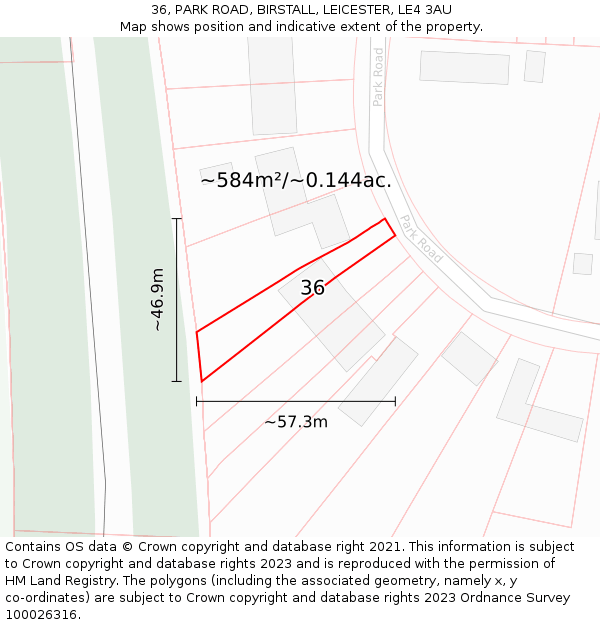 36, PARK ROAD, BIRSTALL, LEICESTER, LE4 3AU: Plot and title map