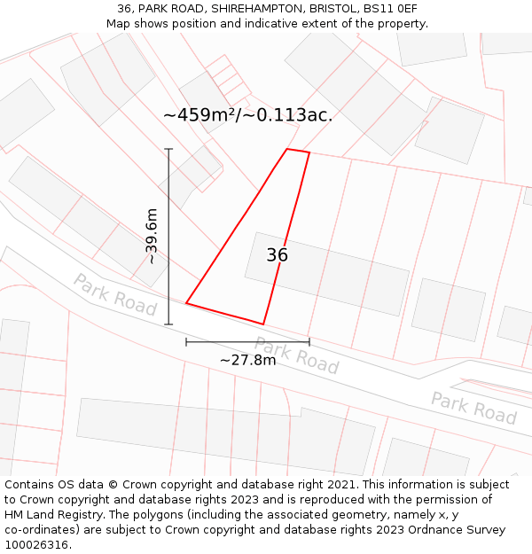 36, PARK ROAD, SHIREHAMPTON, BRISTOL, BS11 0EF: Plot and title map