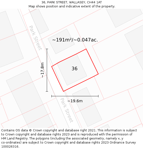 36, PARK STREET, WALLASEY, CH44 1AT: Plot and title map