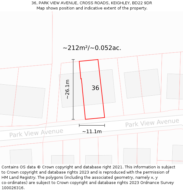 36, PARK VIEW AVENUE, CROSS ROADS, KEIGHLEY, BD22 9DR: Plot and title map