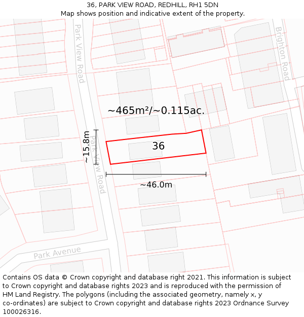 36, PARK VIEW ROAD, REDHILL, RH1 5DN: Plot and title map