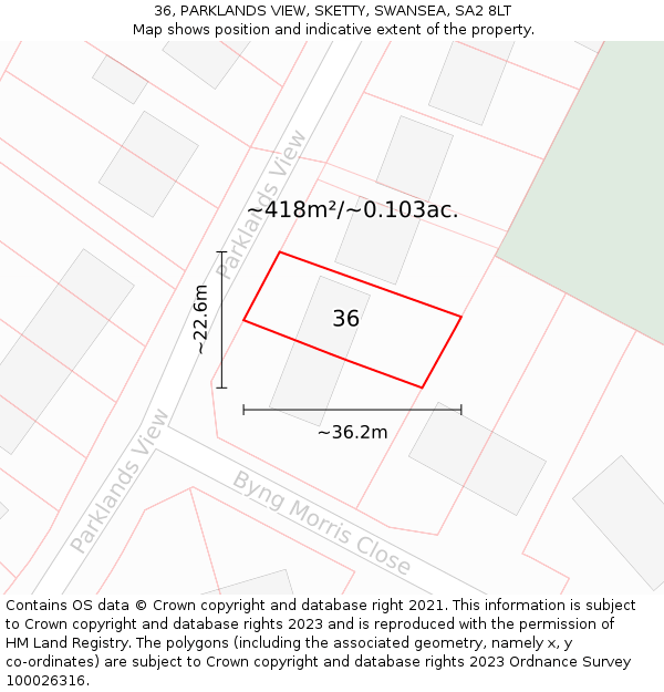 36, PARKLANDS VIEW, SKETTY, SWANSEA, SA2 8LT: Plot and title map