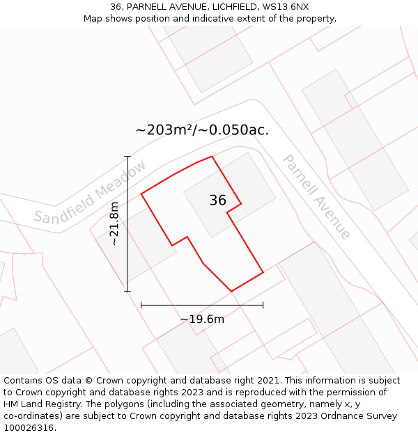 36, PARNELL AVENUE, LICHFIELD, WS13 6NX: Plot and title map