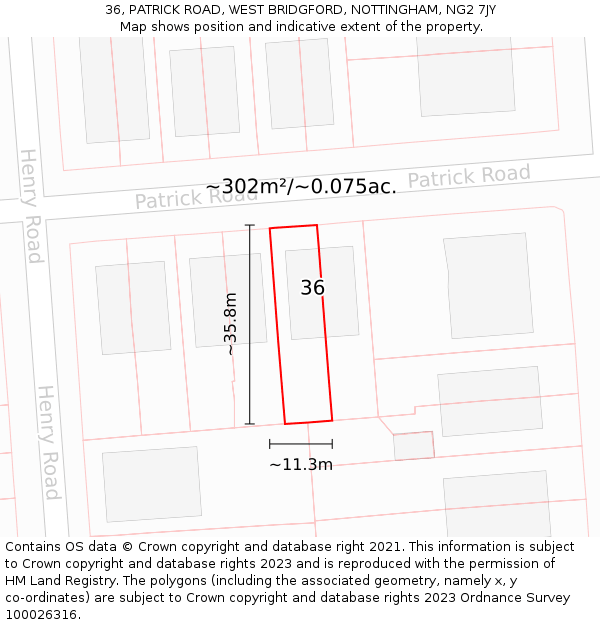 36, PATRICK ROAD, WEST BRIDGFORD, NOTTINGHAM, NG2 7JY: Plot and title map