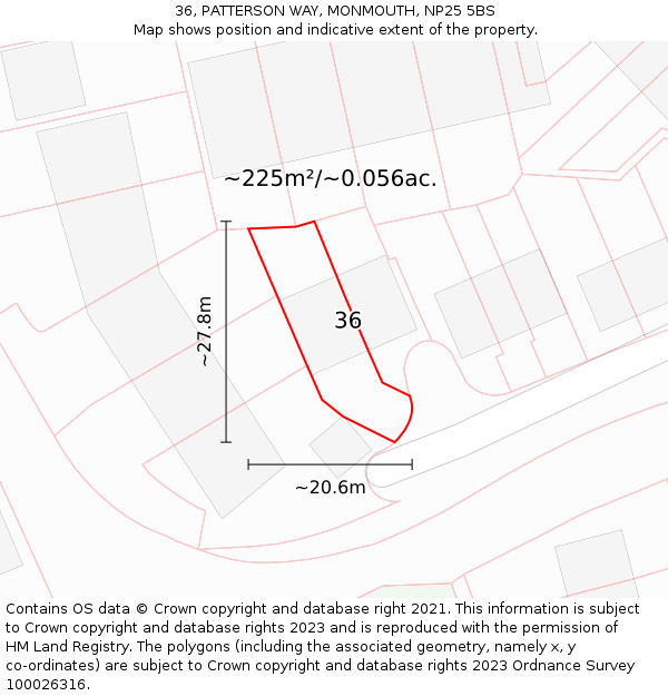 36, PATTERSON WAY, MONMOUTH, NP25 5BS: Plot and title map