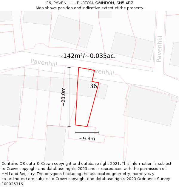 36, PAVENHILL, PURTON, SWINDON, SN5 4BZ: Plot and title map