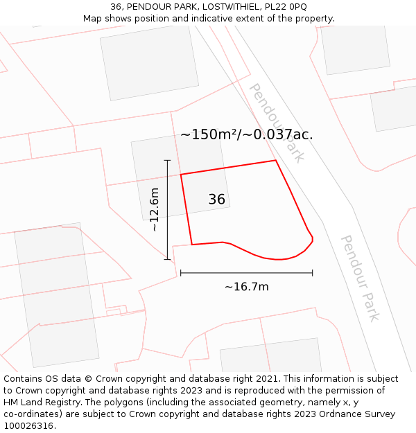 36, PENDOUR PARK, LOSTWITHIEL, PL22 0PQ: Plot and title map