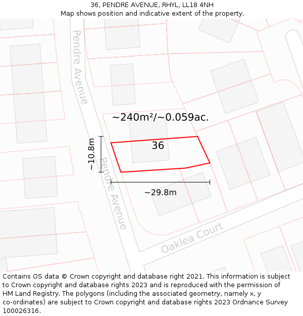 36, PENDRE AVENUE, RHYL, LL18 4NH: Plot and title map