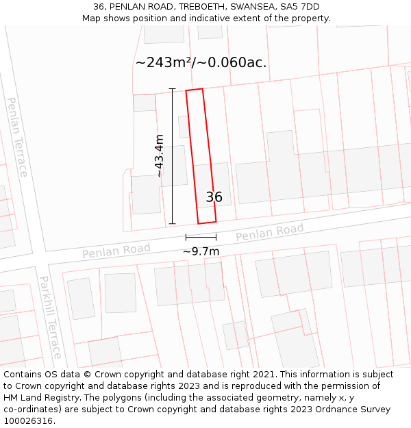 36, PENLAN ROAD, TREBOETH, SWANSEA, SA5 7DD: Plot and title map