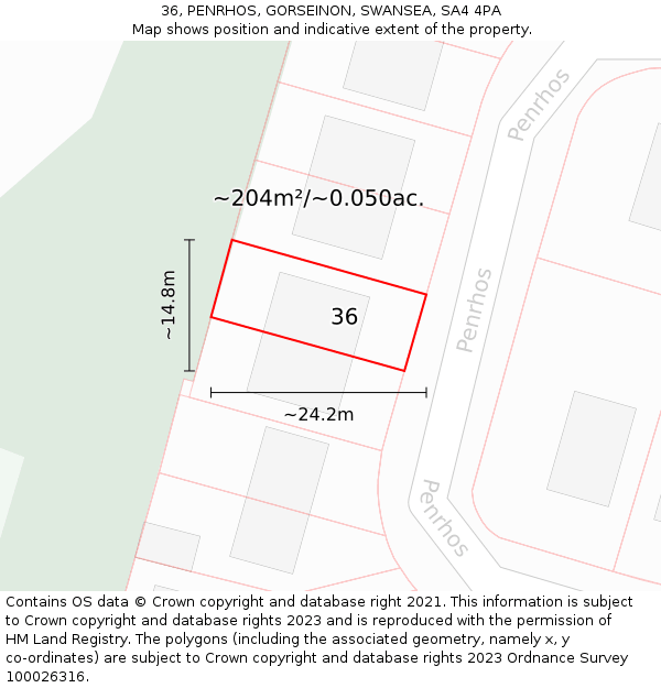 36, PENRHOS, GORSEINON, SWANSEA, SA4 4PA: Plot and title map