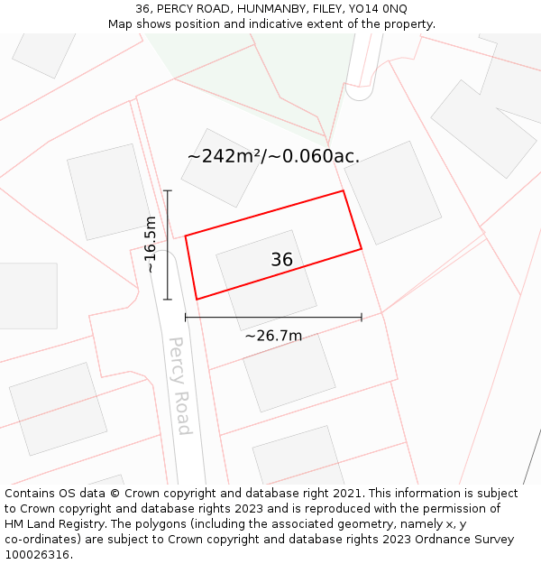 36, PERCY ROAD, HUNMANBY, FILEY, YO14 0NQ: Plot and title map