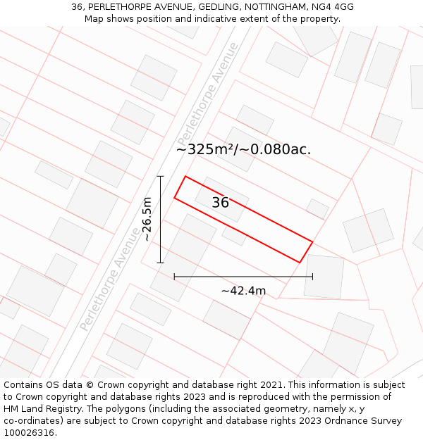 36, PERLETHORPE AVENUE, GEDLING, NOTTINGHAM, NG4 4GG: Plot and title map