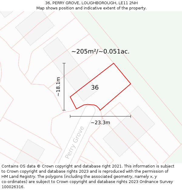 36, PERRY GROVE, LOUGHBOROUGH, LE11 2NH: Plot and title map