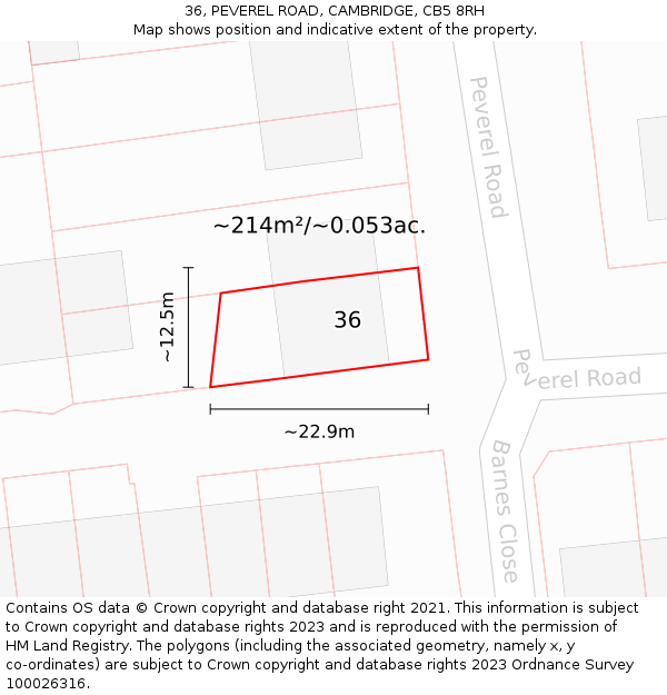 36, PEVEREL ROAD, CAMBRIDGE, CB5 8RH: Plot and title map