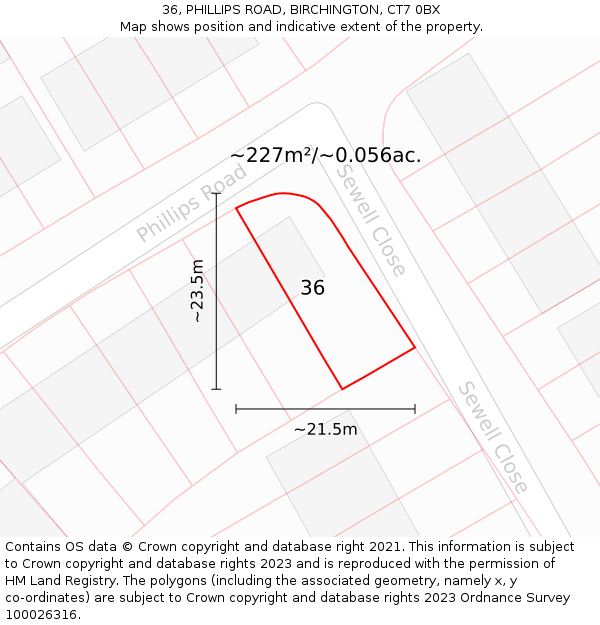 36, PHILLIPS ROAD, BIRCHINGTON, CT7 0BX: Plot and title map