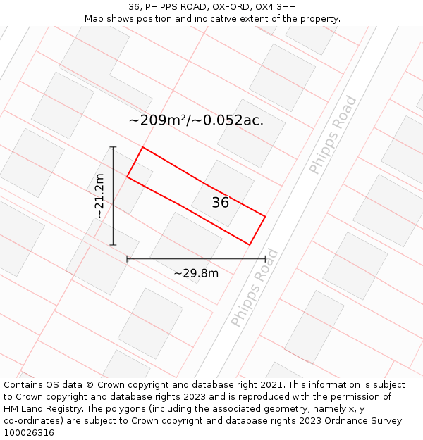 36, PHIPPS ROAD, OXFORD, OX4 3HH: Plot and title map