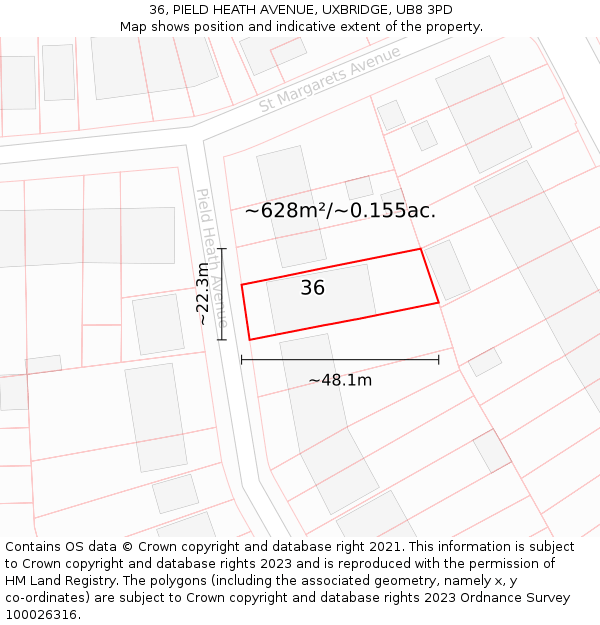 36, PIELD HEATH AVENUE, UXBRIDGE, UB8 3PD: Plot and title map