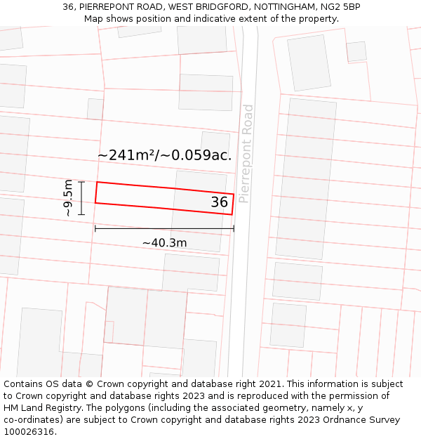 36, PIERREPONT ROAD, WEST BRIDGFORD, NOTTINGHAM, NG2 5BP: Plot and title map